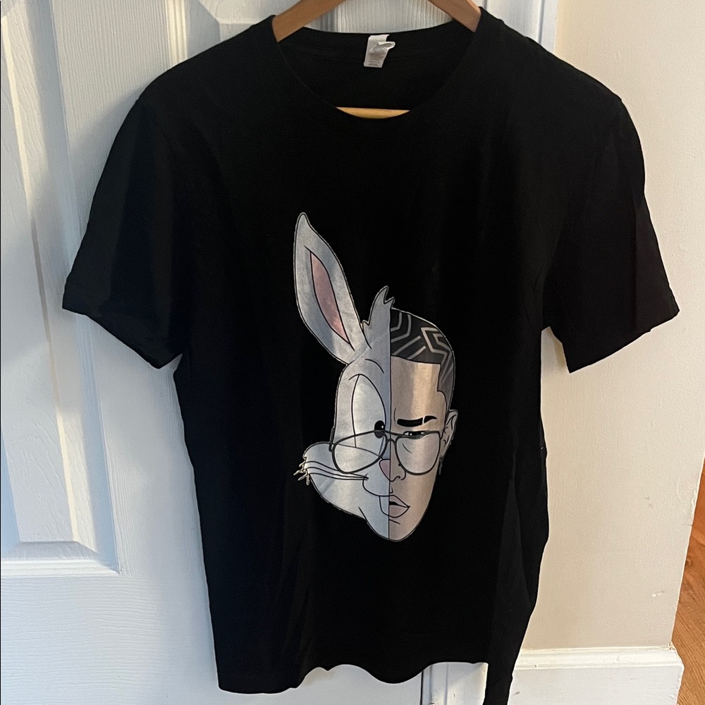 Bad Bunny Black Graphic Unisex Tee with Cartoon Design Super Bowl